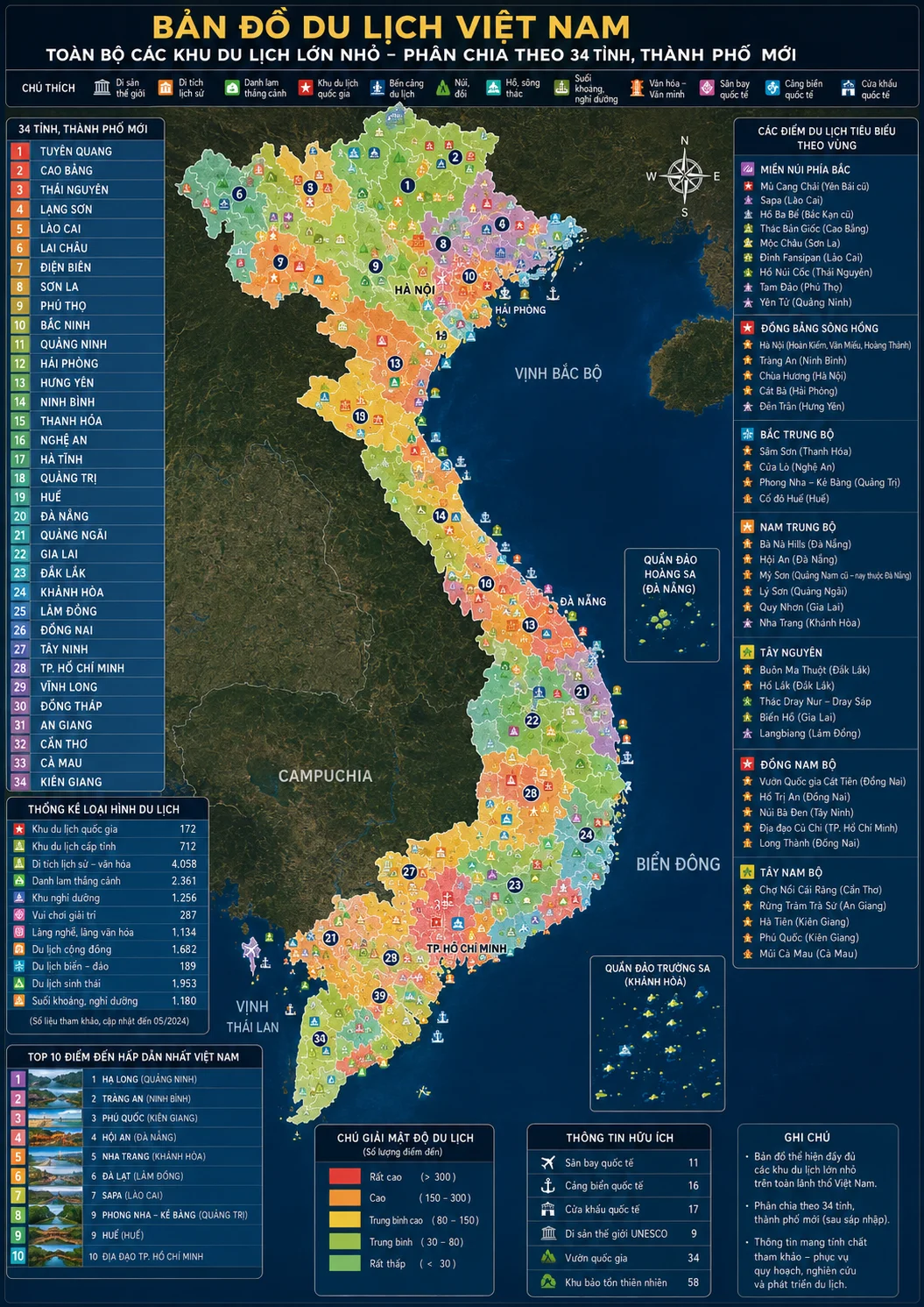 Bản đồ du lịch Việt Nam 34 tỉnh thành mới 2026